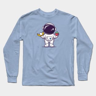 Cute Astronaut Holding Banana And Strawberry Cartoon Long Sleeve T-Shirt